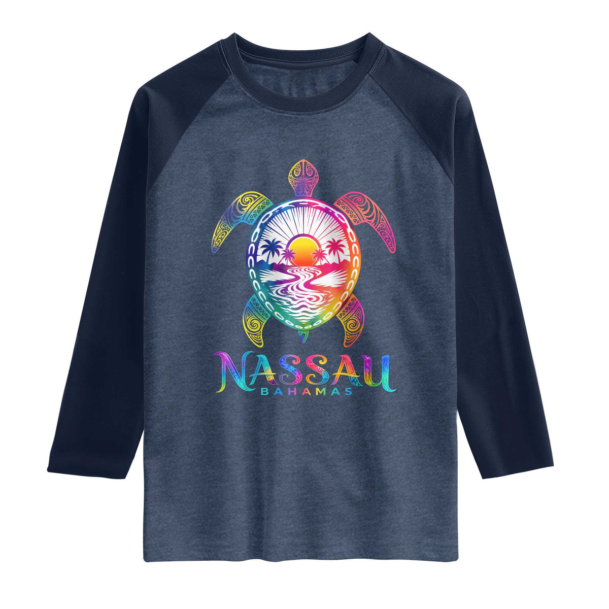 Nassau Bahamas Beach Vacation Raglan Shirt Tie Dye Sea Turtle