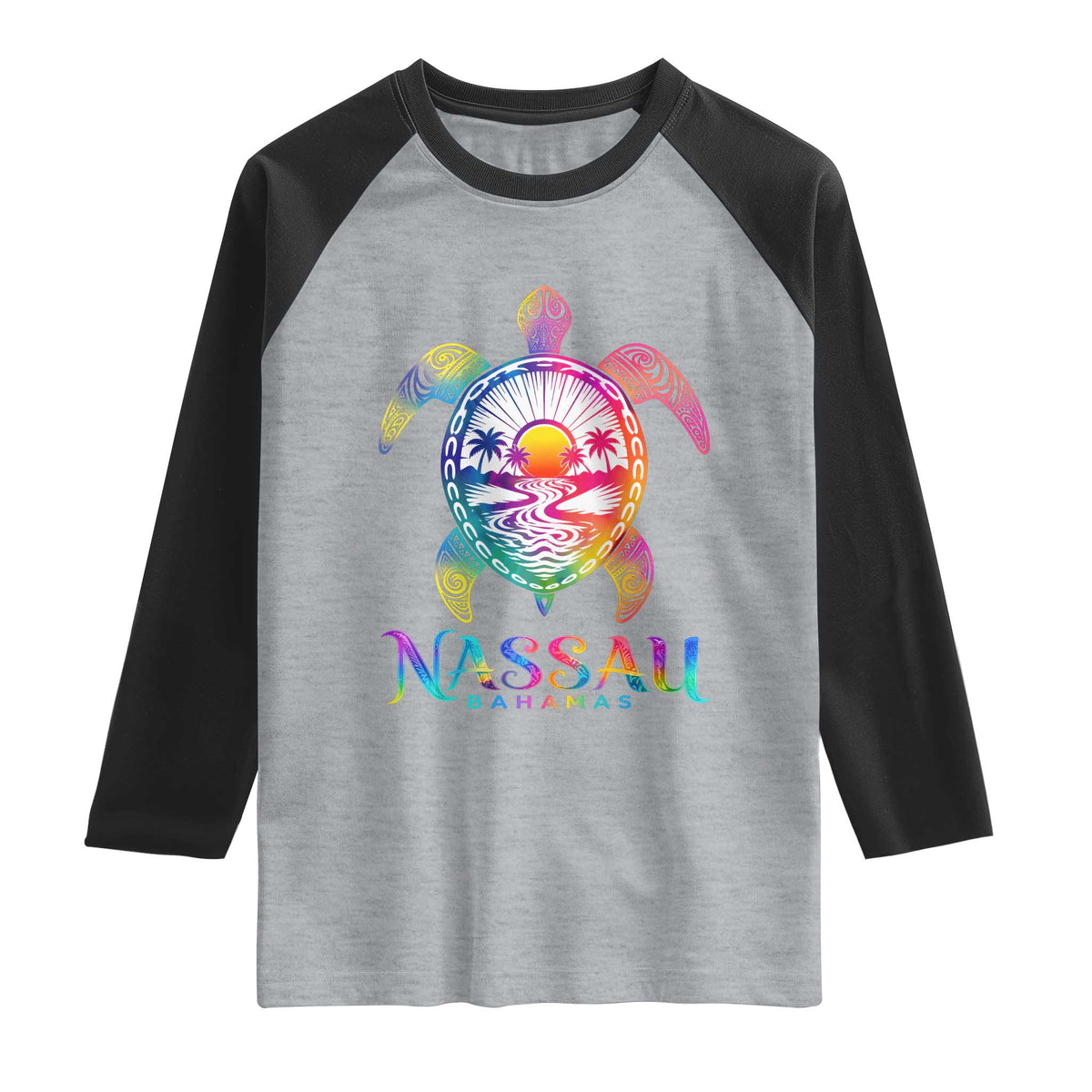 Nassau Bahamas Beach Vacation Raglan Shirt Tie Dye Sea Turtle
