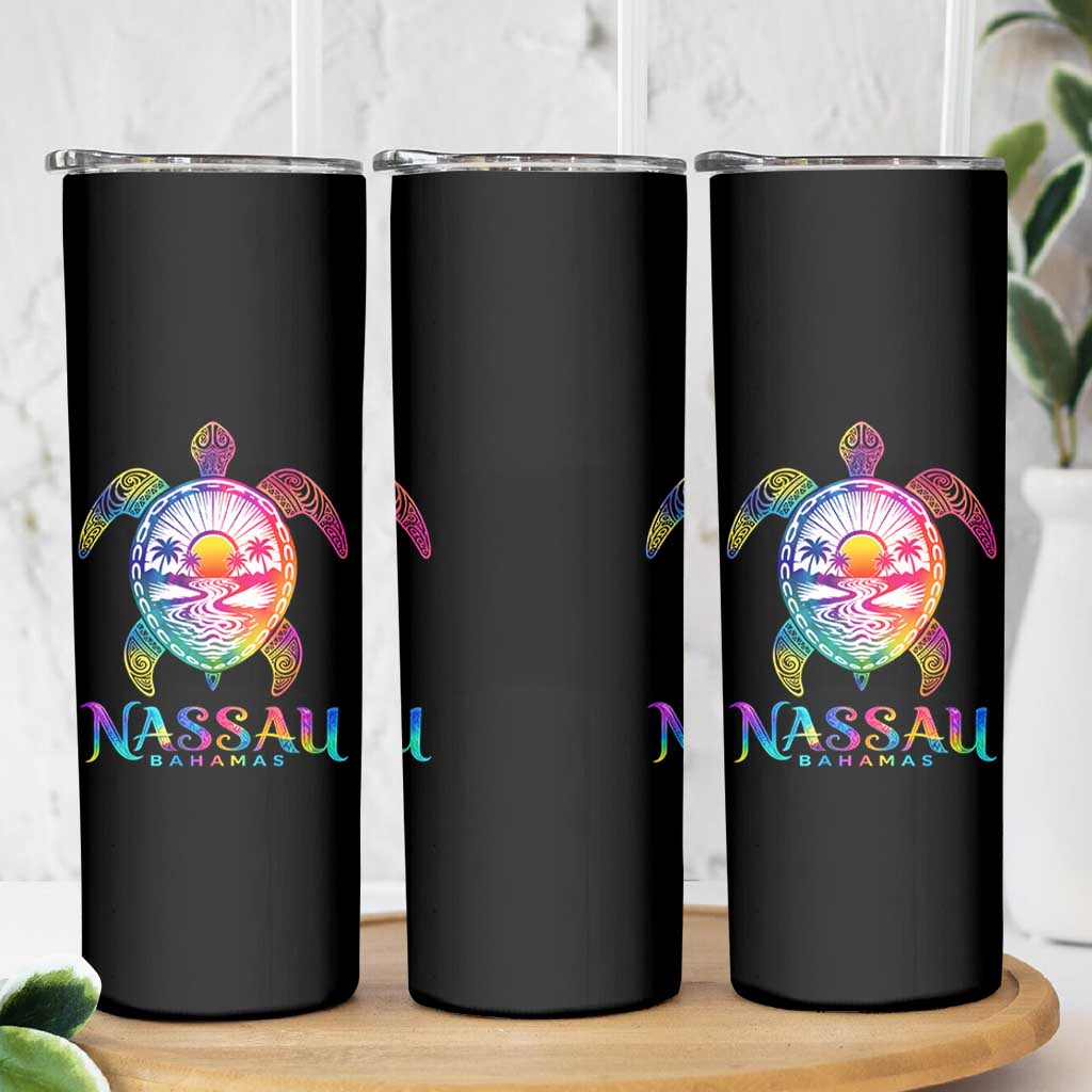 Nassau Bahamas Beach Vacation Skinny Tumbler Tie Dye Sea Turtle