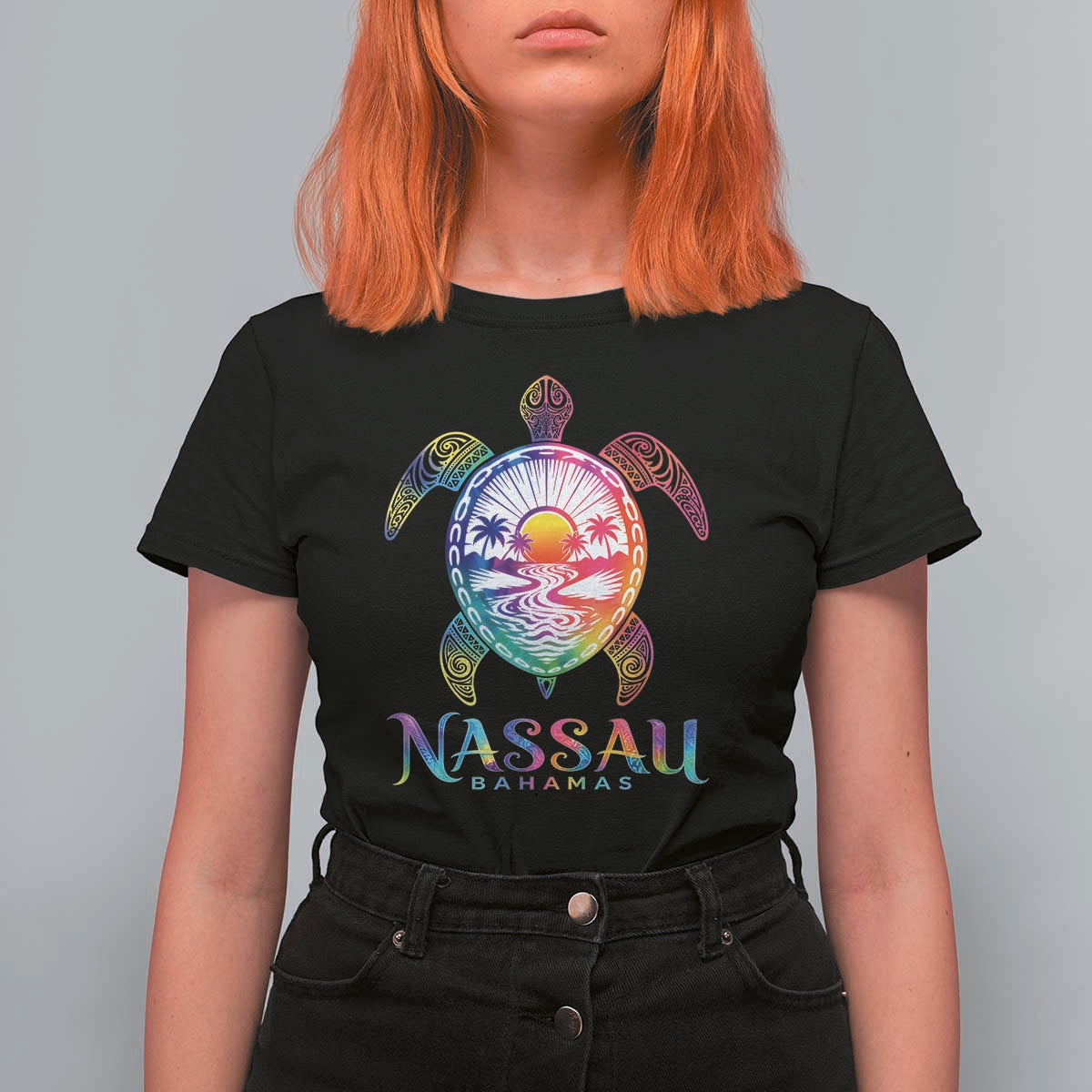 Nassau Bahamas Beach Vacation T Shirt For Women Tie Dye Sea Turtle
