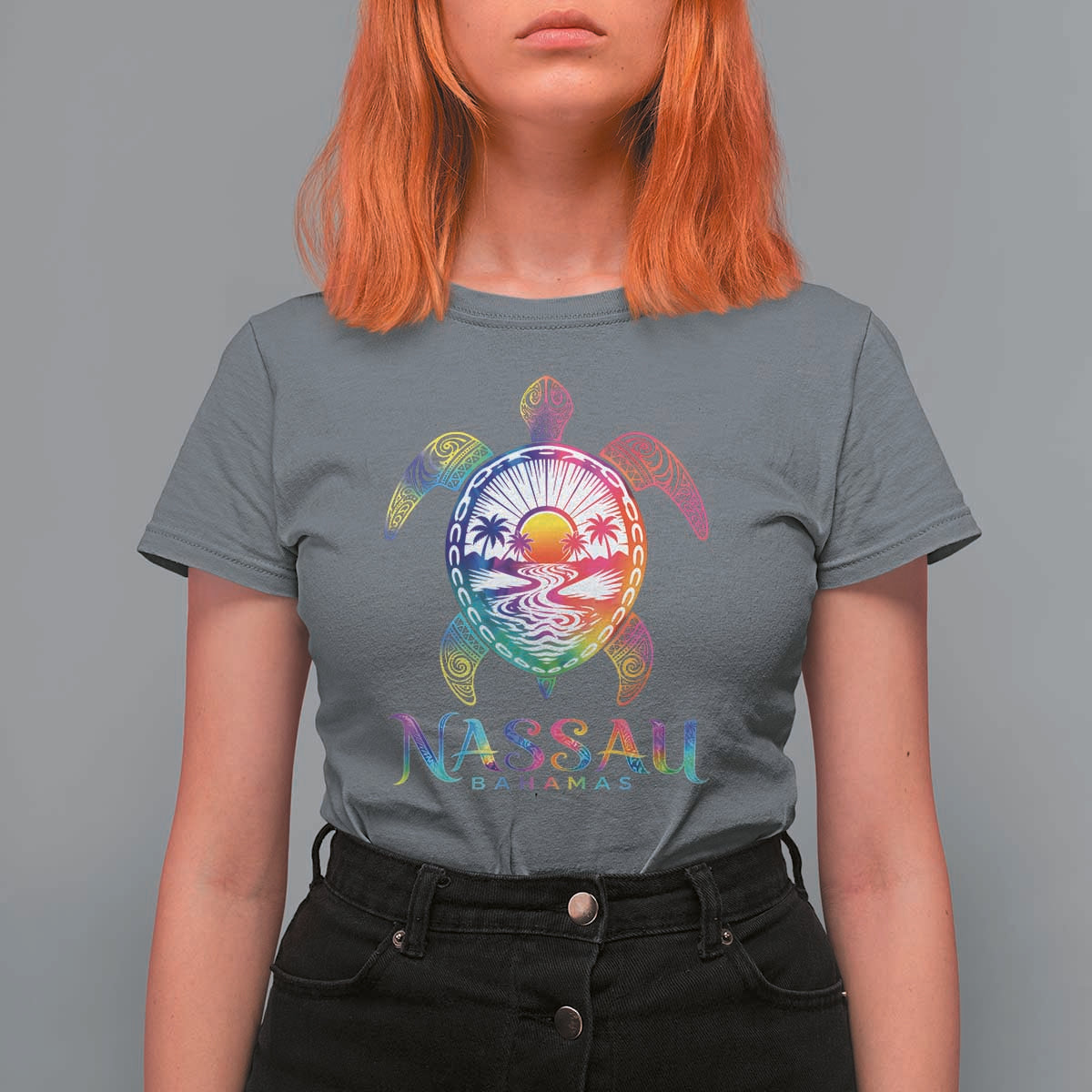 Nassau Bahamas Beach Vacation T Shirt For Women Tie Dye Sea Turtle