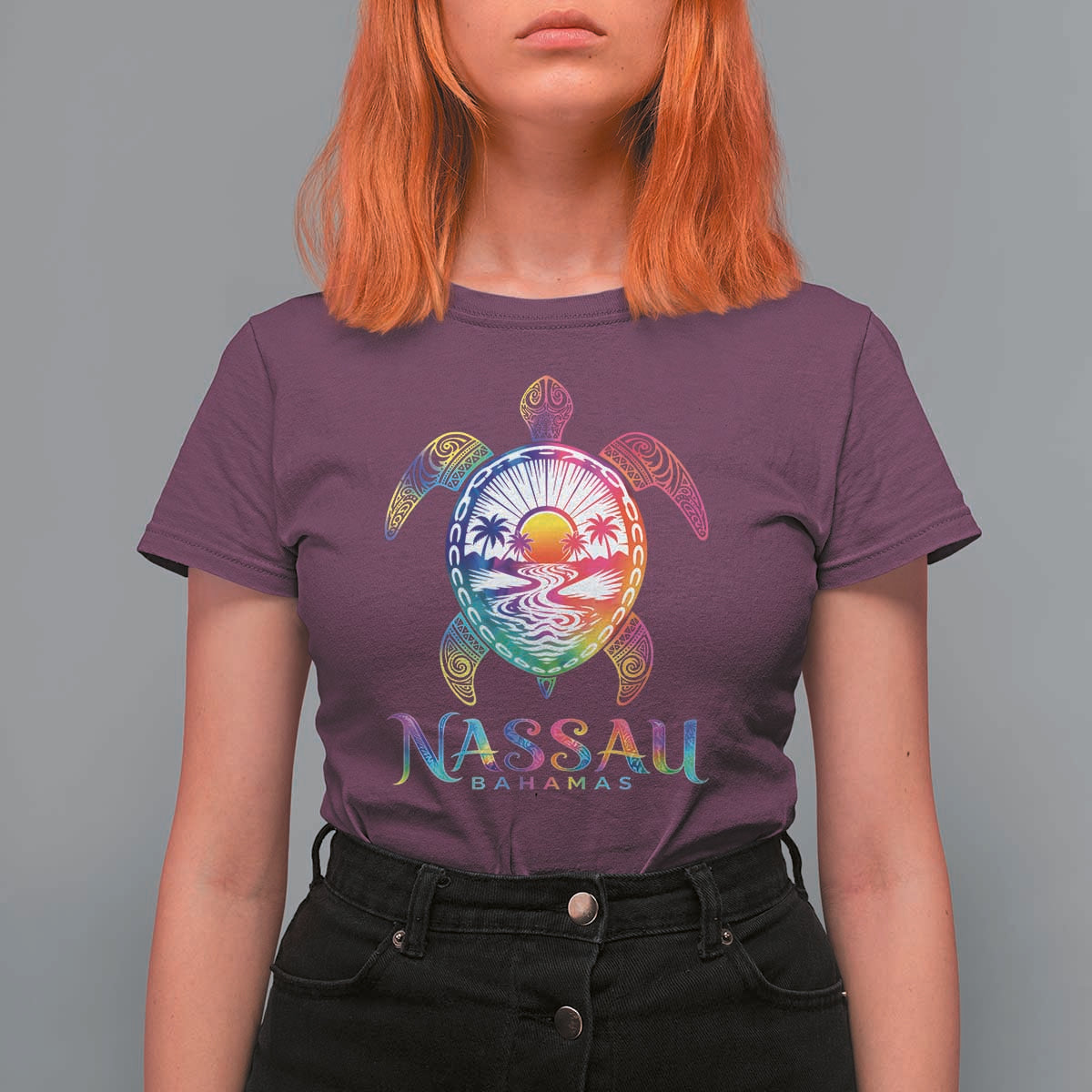 Nassau Bahamas Beach Vacation T Shirt For Women Tie Dye Sea Turtle