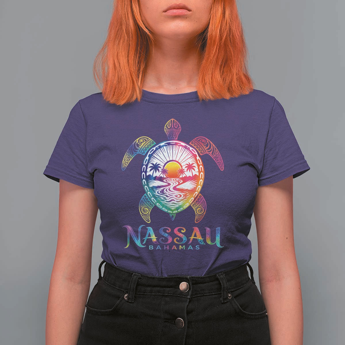 Nassau Bahamas Beach Vacation T Shirt For Women Tie Dye Sea Turtle