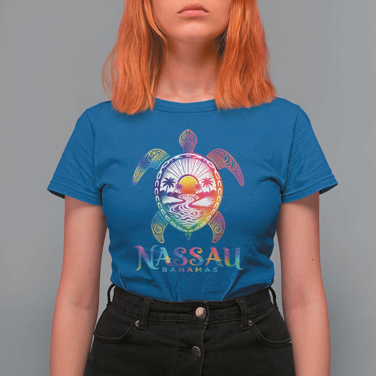 Nassau Bahamas Beach Vacation T Shirt For Women Tie Dye Sea Turtle