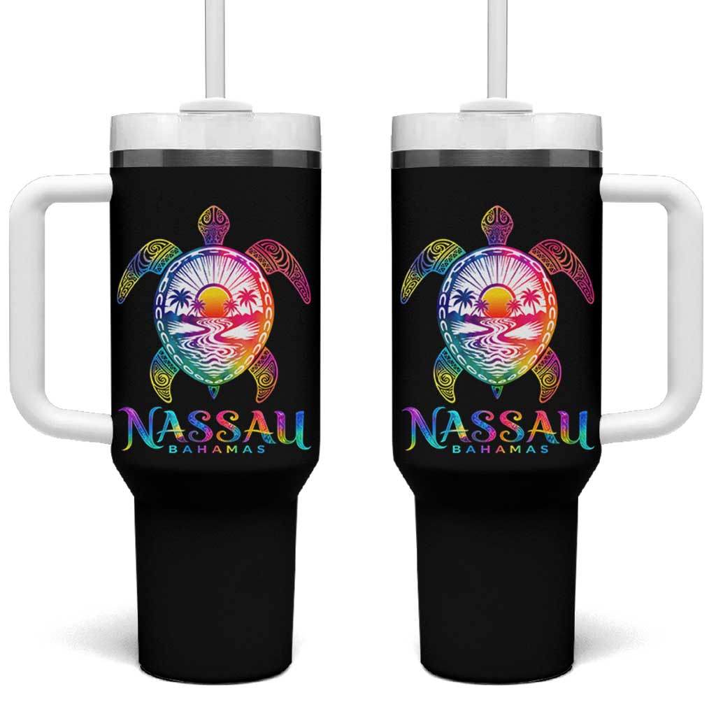 Nassau Bahamas Beach Vacation Tumbler With Handle Tie Dye Sea Turtle