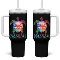 Nassau Bahamas Beach Vacation Tumbler With Handle Tie Dye Sea Turtle