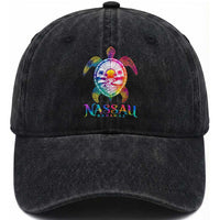 Nassau Bahamas Beach Vacation Washed Cotton Baseball Cap Tie Dye Sea Turtle