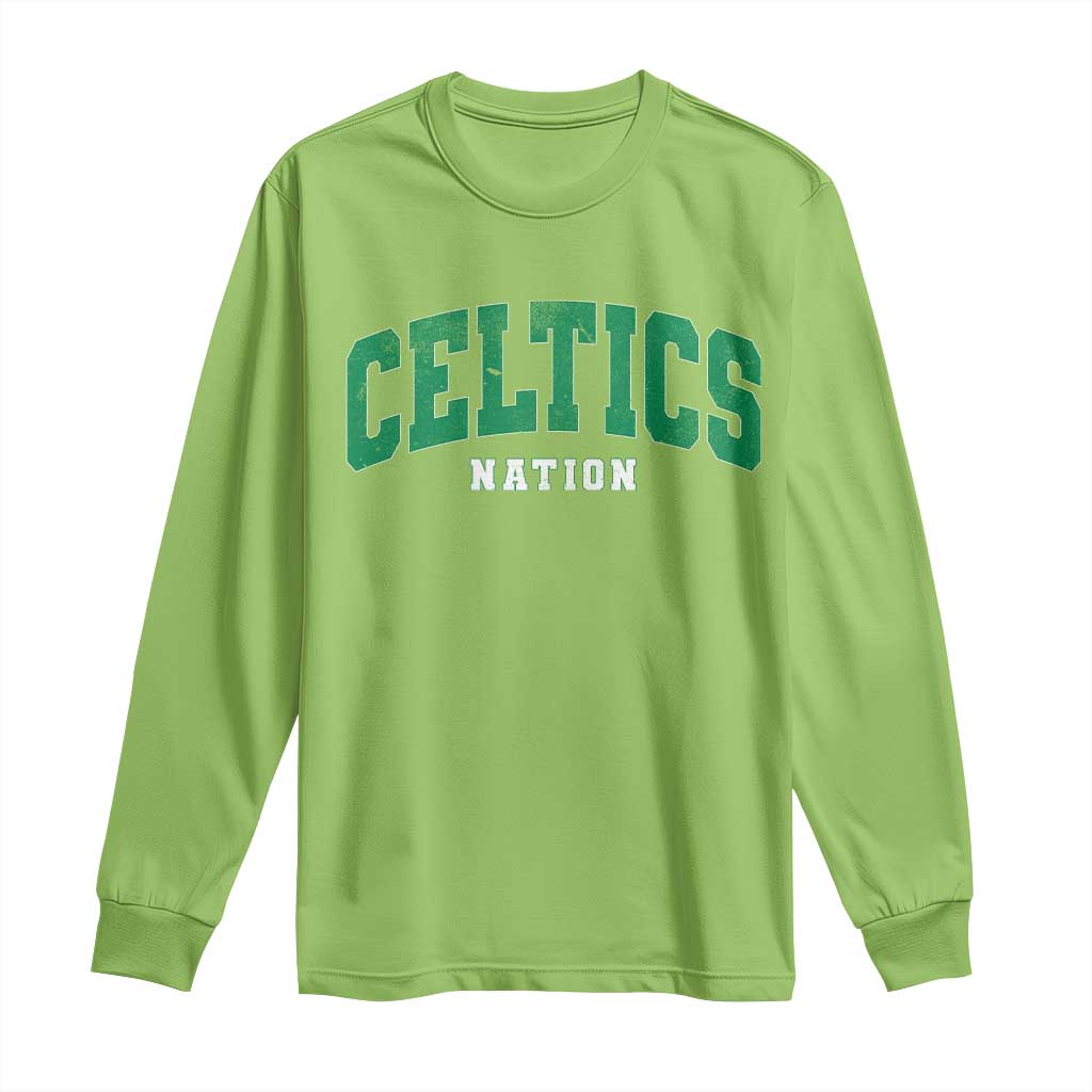 Celtic Nation Long Sleeve Shirt Sports Varsity Aesthetic Letters Cap