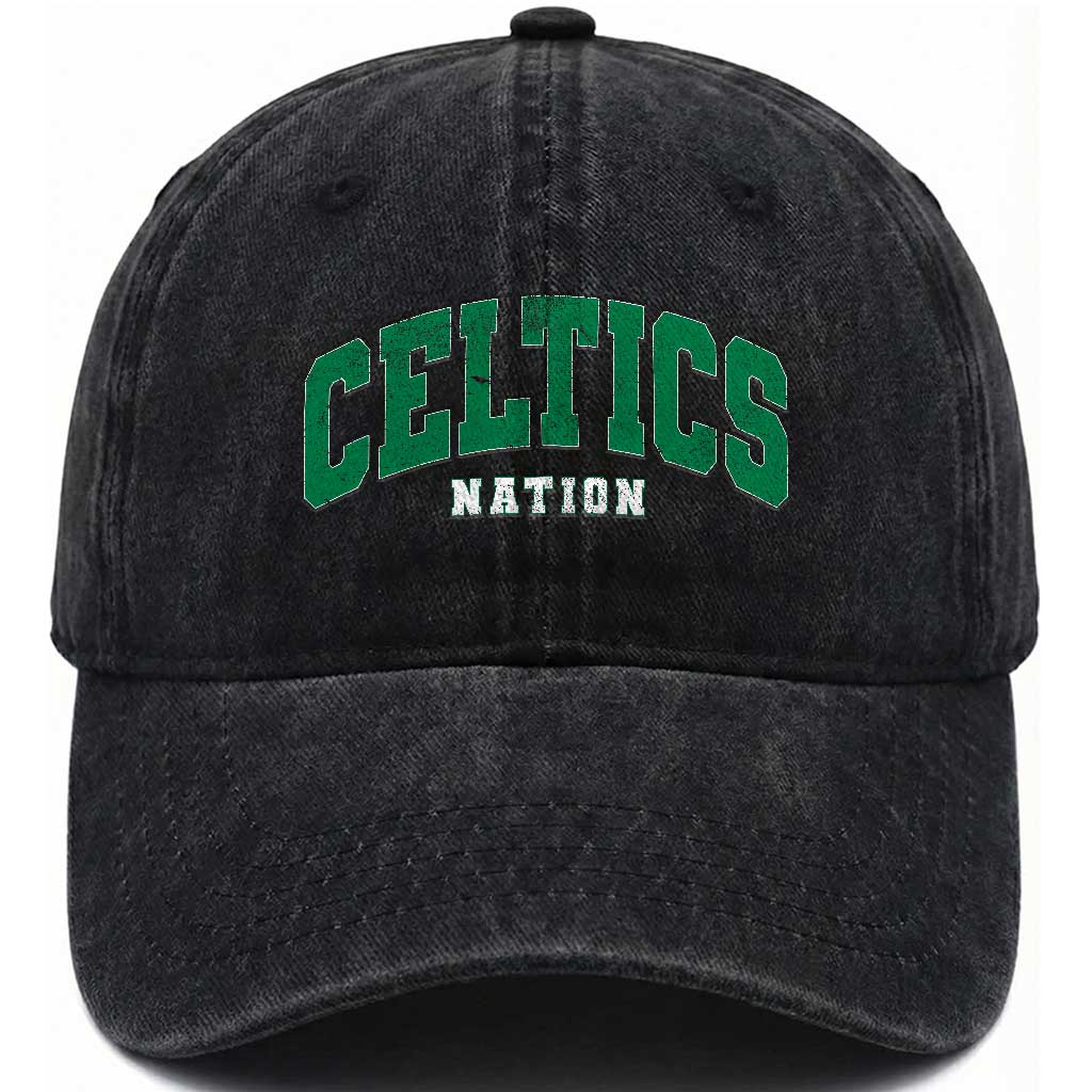 Celtic Nation Washed Cotton Baseball Cap Sports Varsity Aesthetic Letters Cap