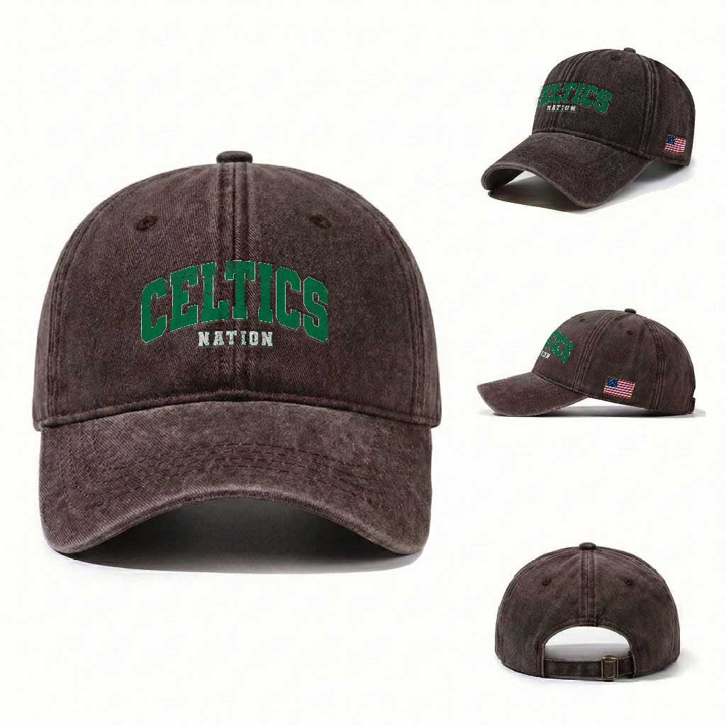 Celtic Nation Washed Cotton Baseball Cap Sports Varsity Aesthetic Letters Cap