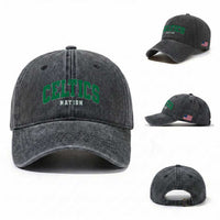 Celtic Nation Washed Cotton Baseball Cap Sports Varsity Aesthetic Letters Cap