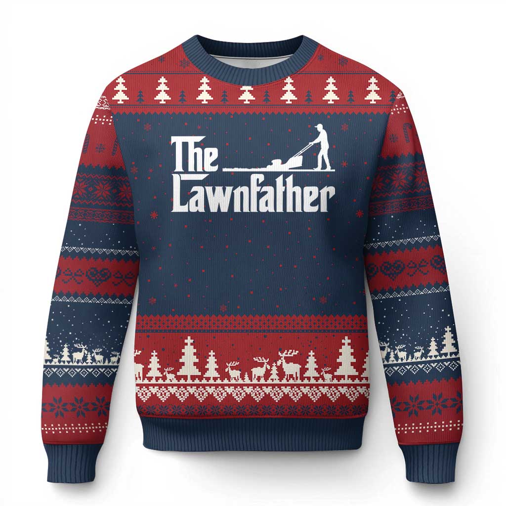 The Lawnfather Ugly Christmas Sweater Lawn Mowing Dad Gardening Fathers Day