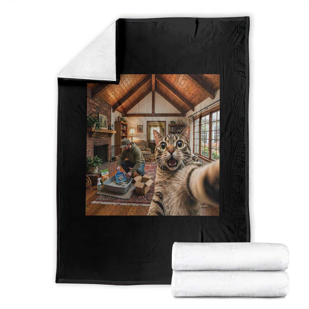Cat Selfie with Man Funny Cat Dad Throw Blanket
