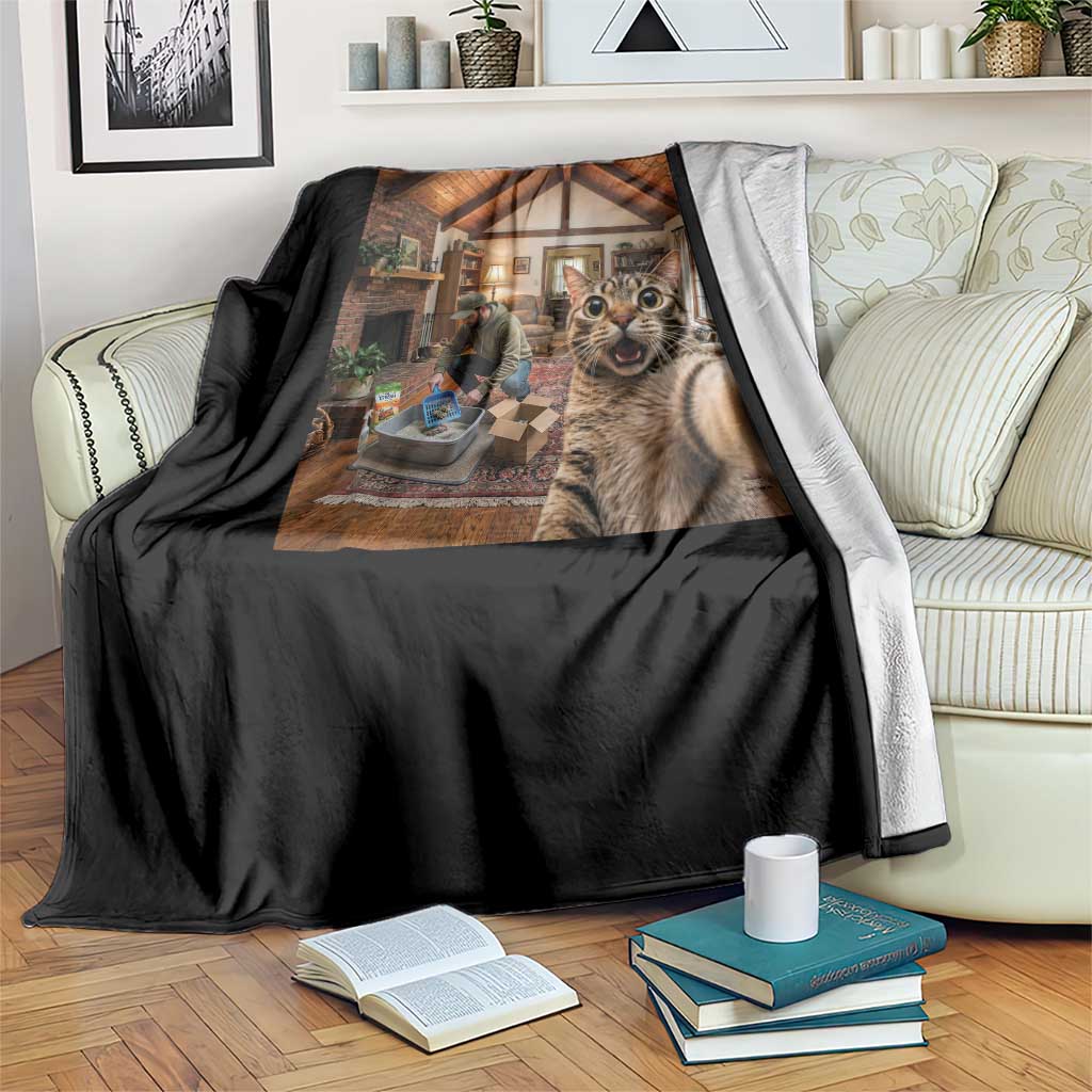 Cat Selfie with Man Funny Cat Dad Throw Blanket