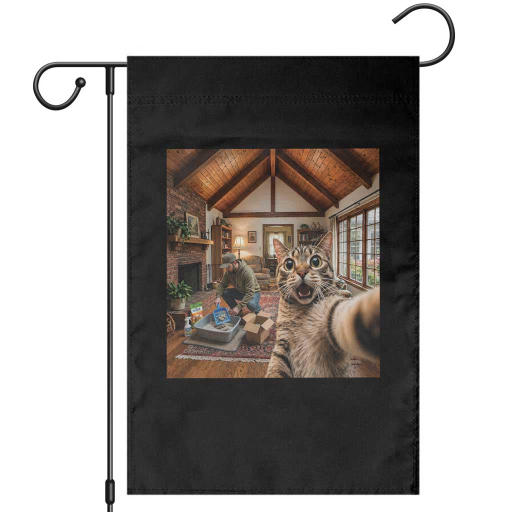 Cat Selfie with Man Funny Cat Dad Garden Flag