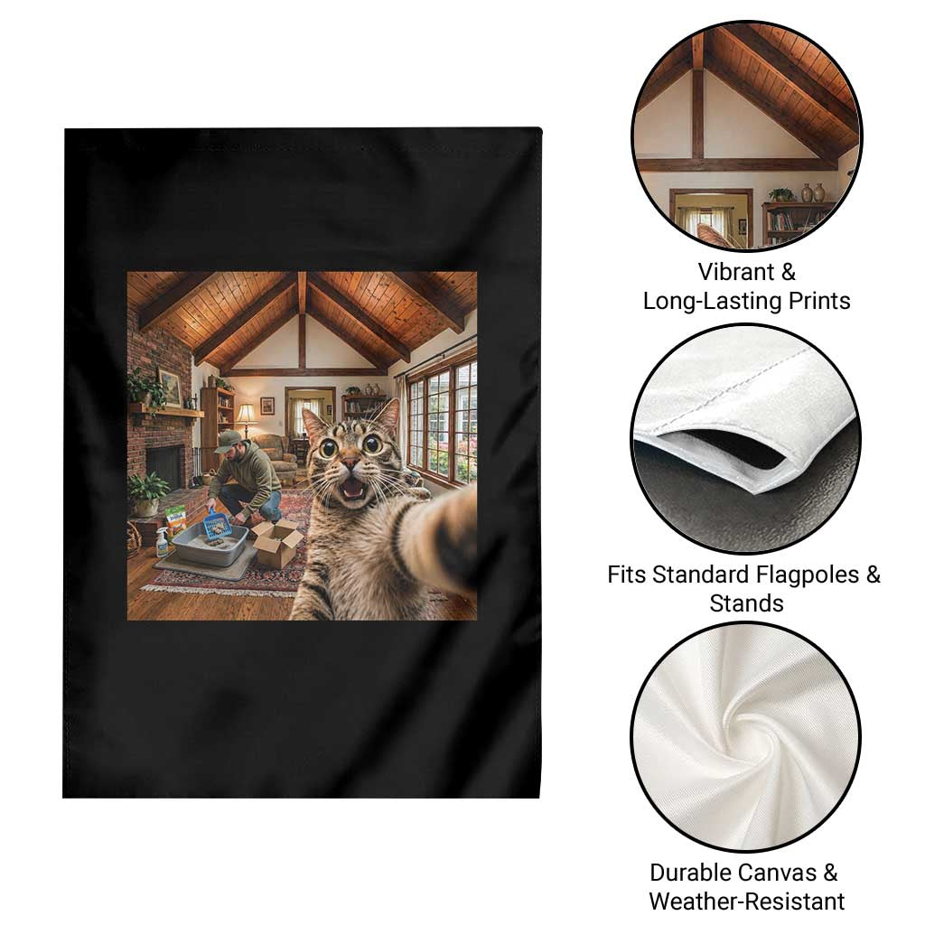 Cat Selfie with Man Funny Cat Dad Garden Flag