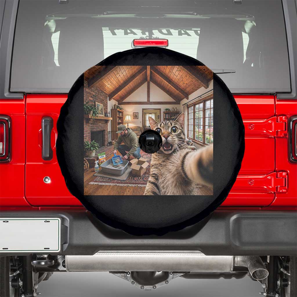 Cat Selfie with Man Funny Cat Dad Spare Tire Cover