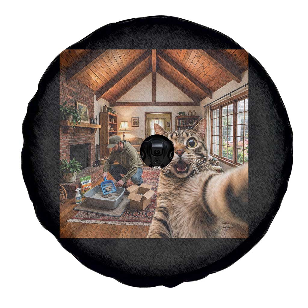 Cat Selfie with Man Funny Cat Dad Spare Tire Cover