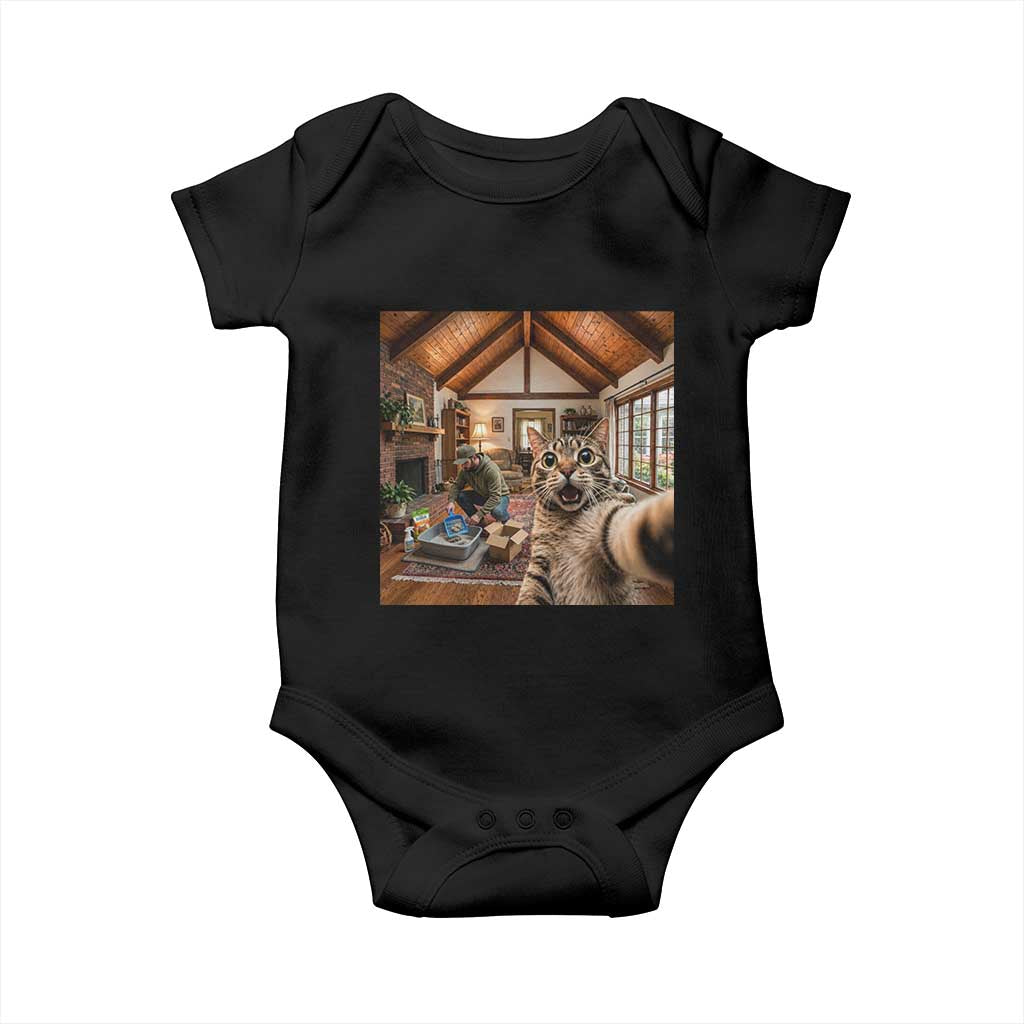 Cat Selfie with Man Funny Cat Dad Baby Onesie