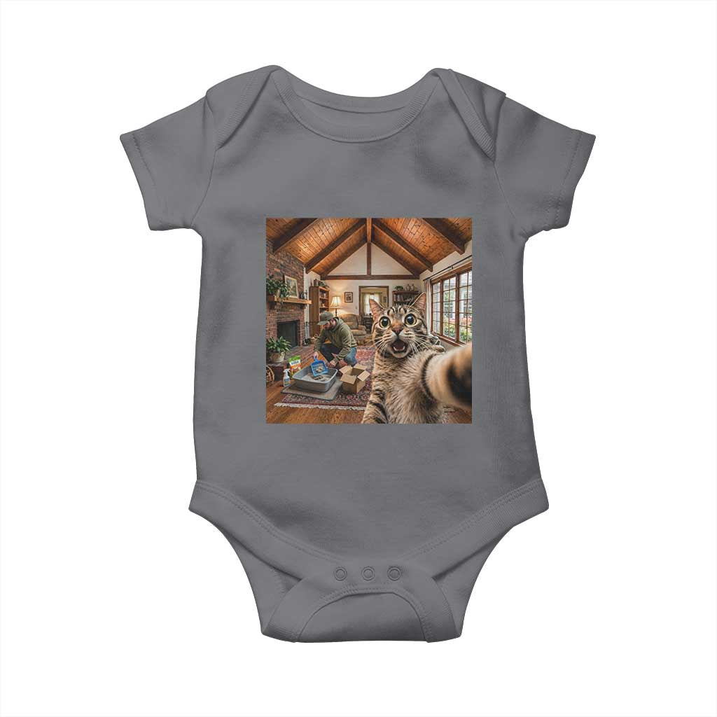 Cat Selfie with Man Funny Cat Dad Baby Onesie