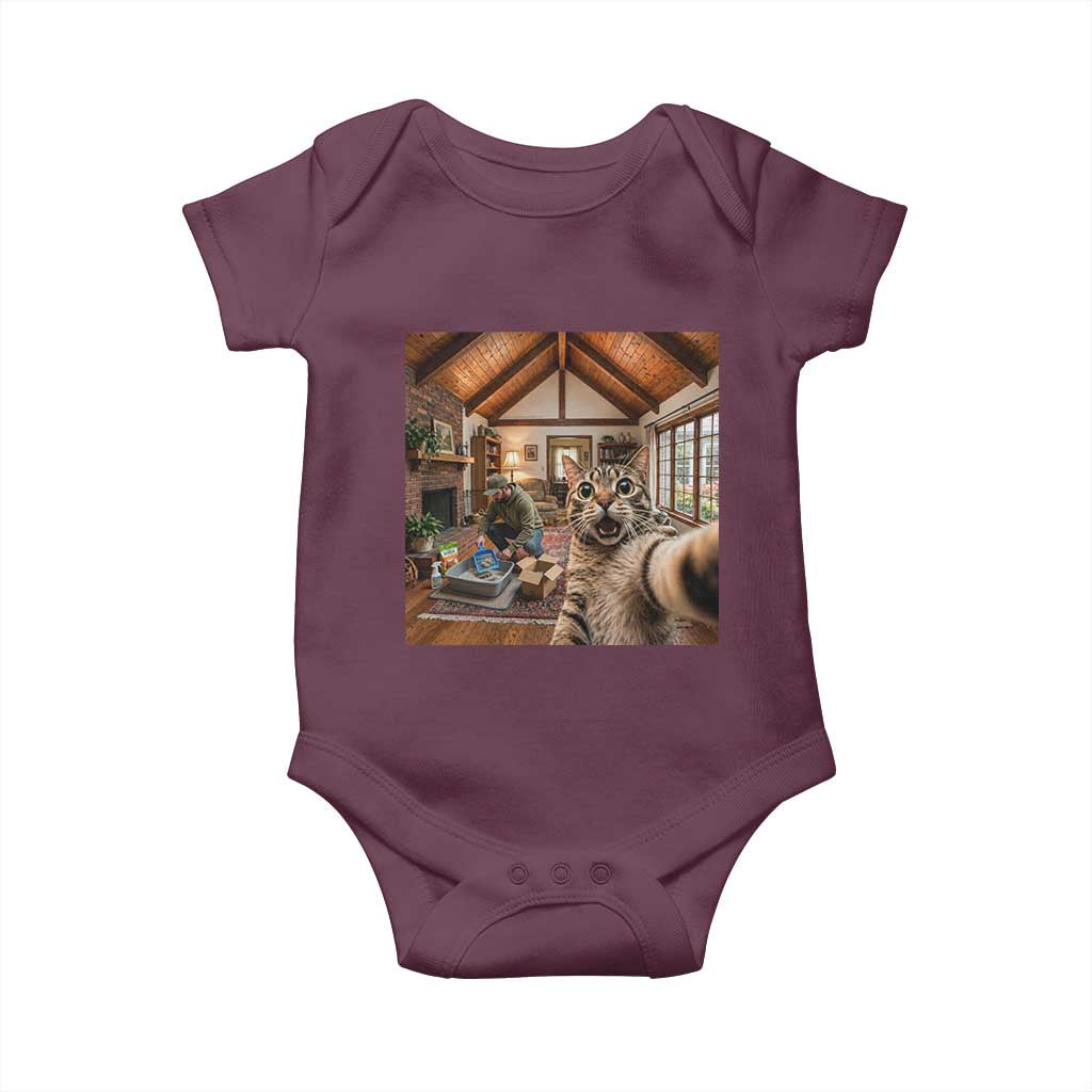 Cat Selfie with Man Funny Cat Dad Baby Onesie