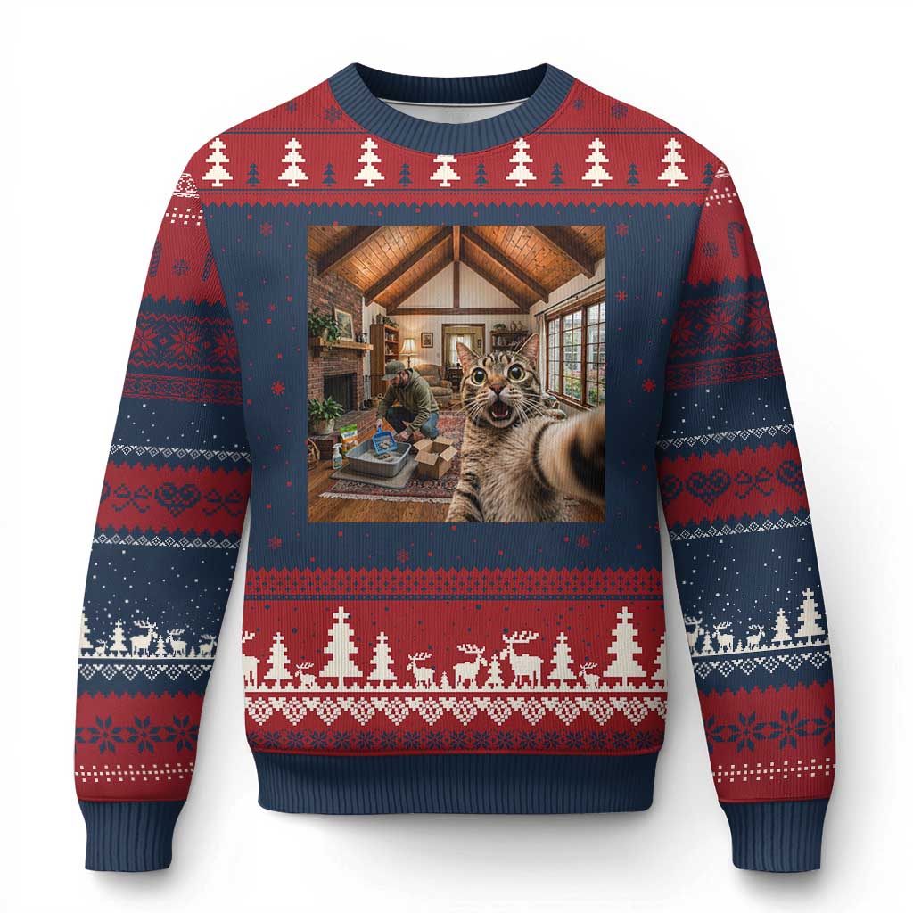 Cat Selfie with Man Funny Cat Dad Ugly Christmas Sweater