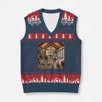 Cat Selfie with Man Funny Cat Dad V-Neck Knit Sweater Vest