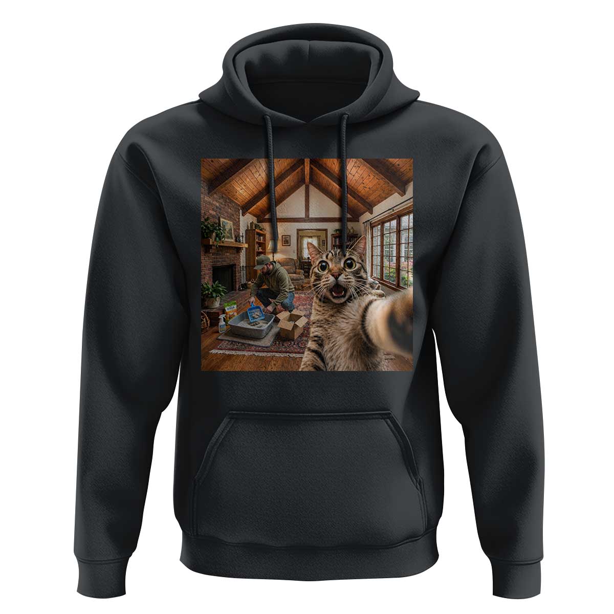 Cat Selfie with Man Funny Cat Dad Hoodie