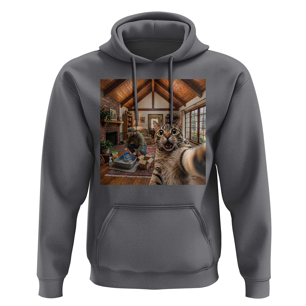Cat Selfie with Man Funny Cat Dad Hoodie