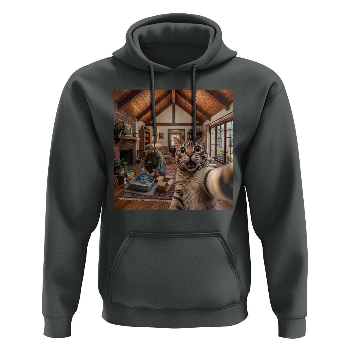 Cat Selfie with Man Funny Cat Dad Hoodie