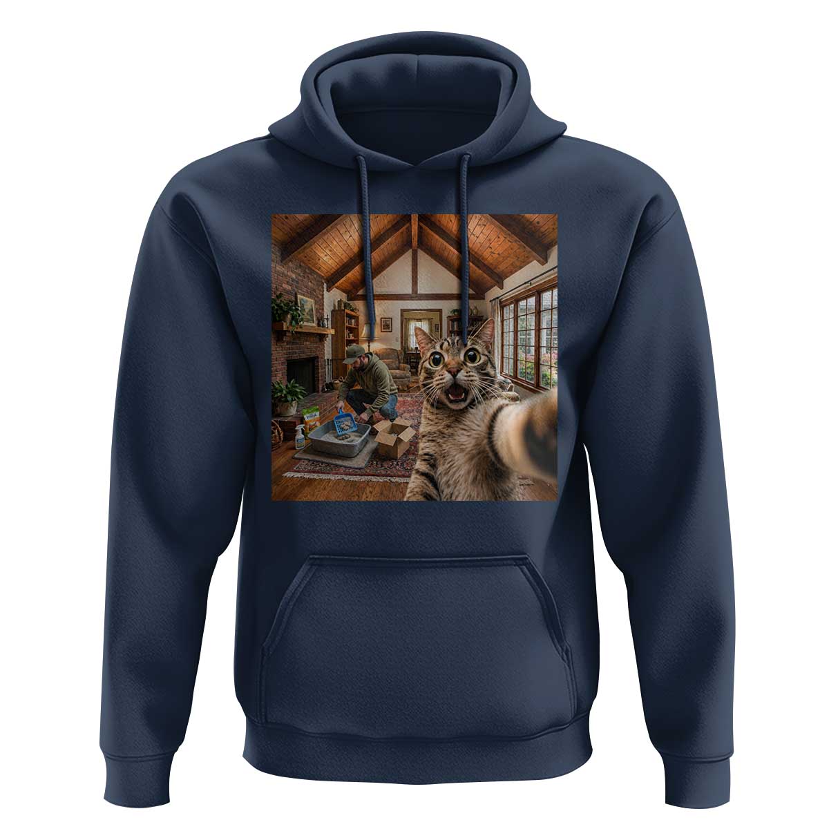 Cat Selfie with Man Funny Cat Dad Hoodie