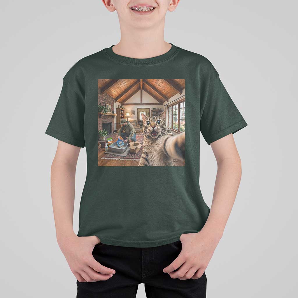 Cat Selfie with Man Funny Cat Dad T Shirt For Kid