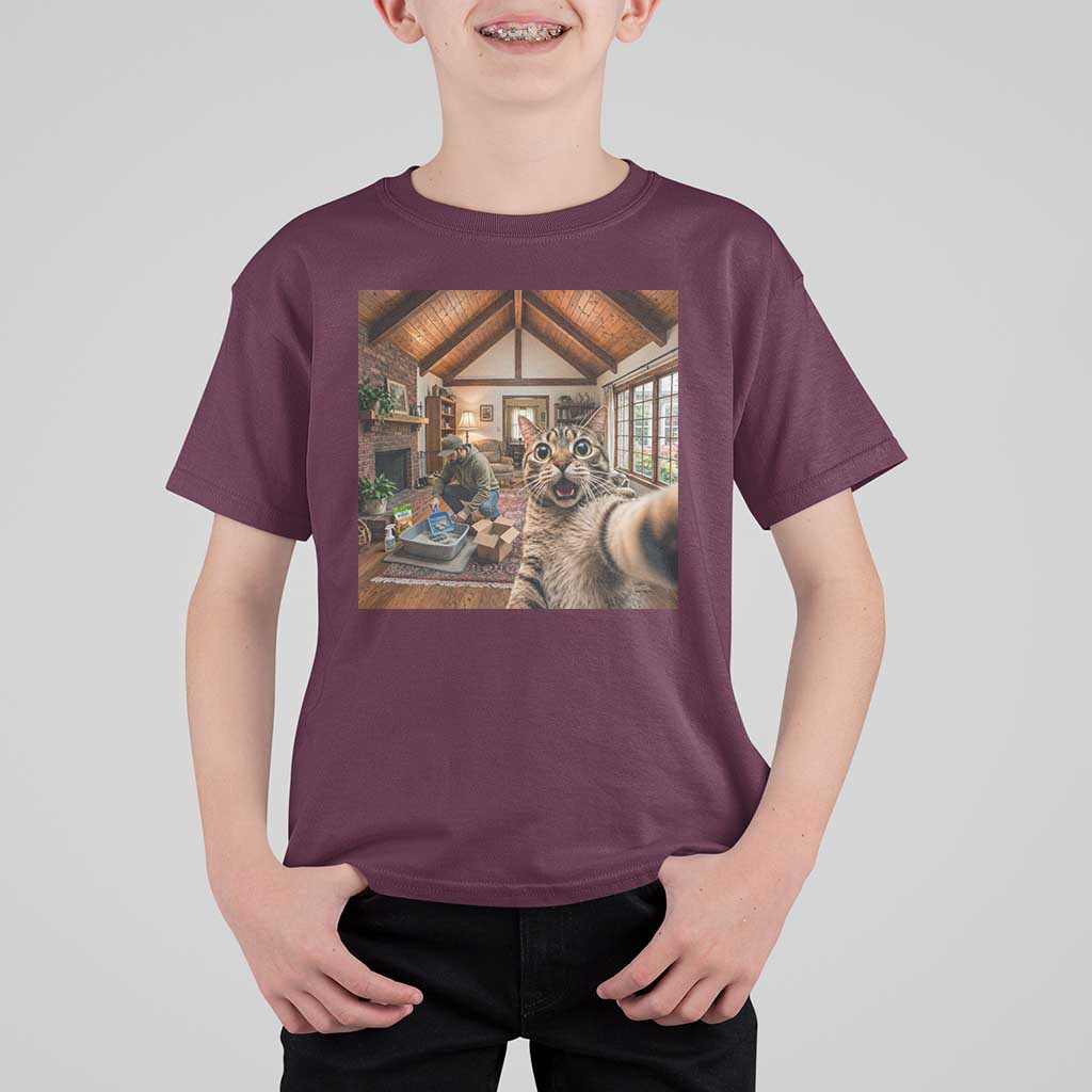 Cat Selfie with Man Funny Cat Dad T Shirt For Kid