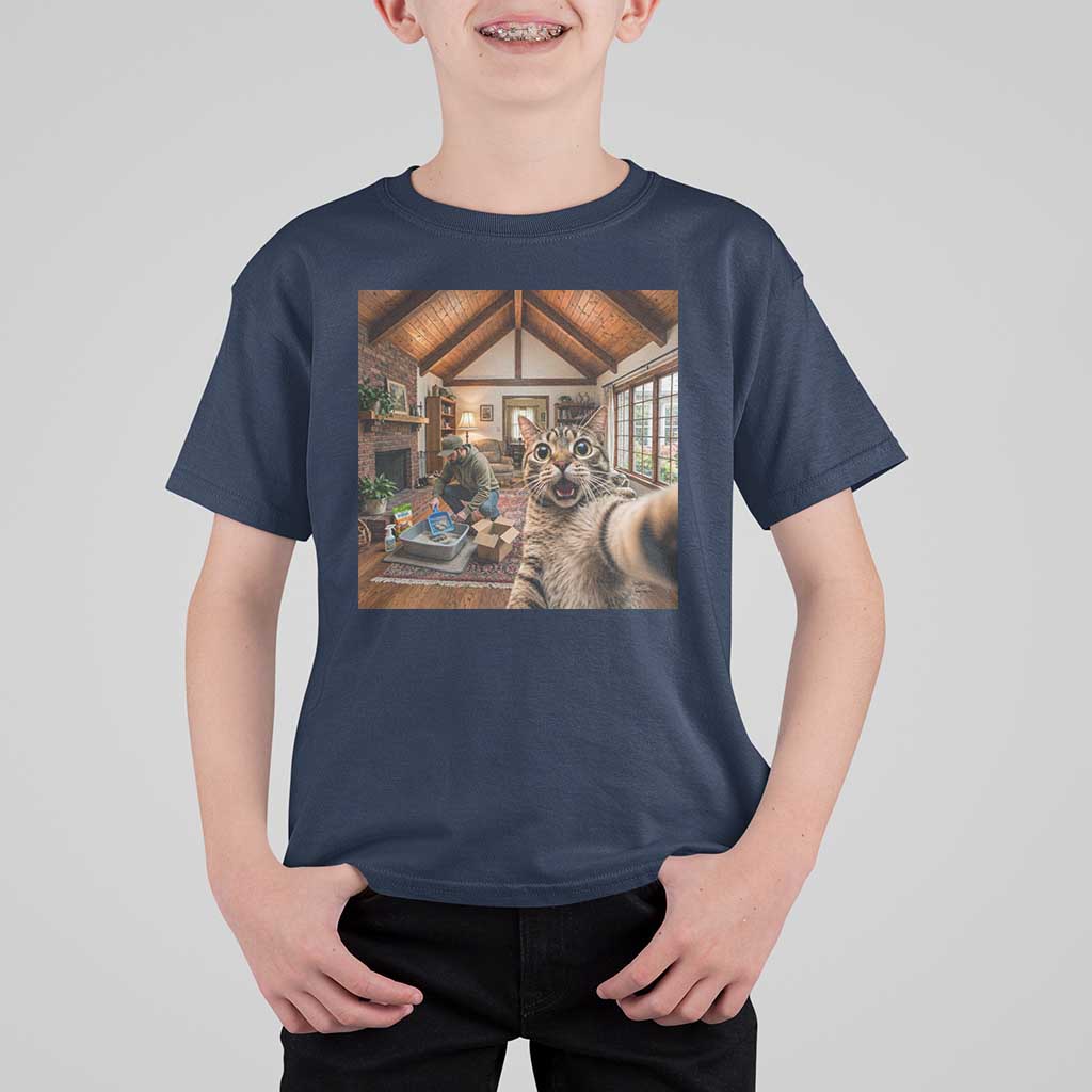 Cat Selfie with Man Funny Cat Dad T Shirt For Kid