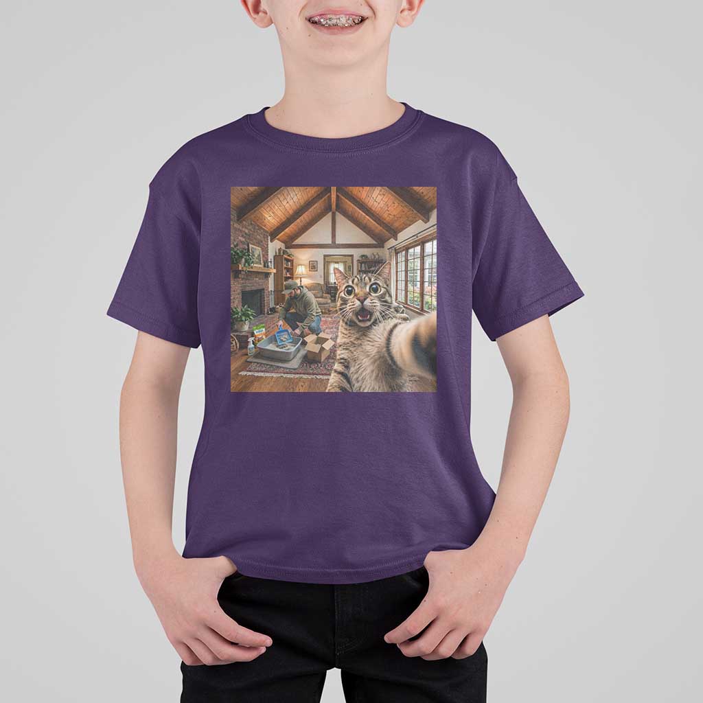 Cat Selfie with Man Funny Cat Dad T Shirt For Kid