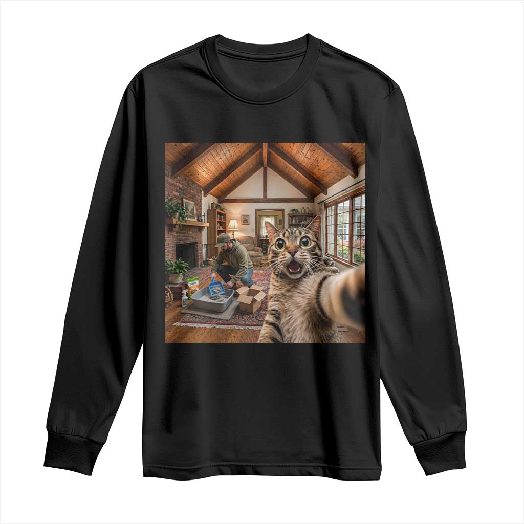 Cat Selfie with Man Funny Cat Dad Long Sleeve Shirt