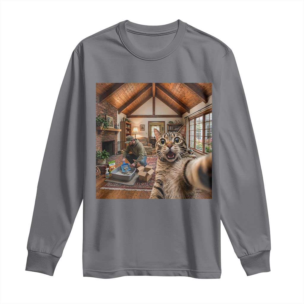 Cat Selfie with Man Funny Cat Dad Long Sleeve Shirt