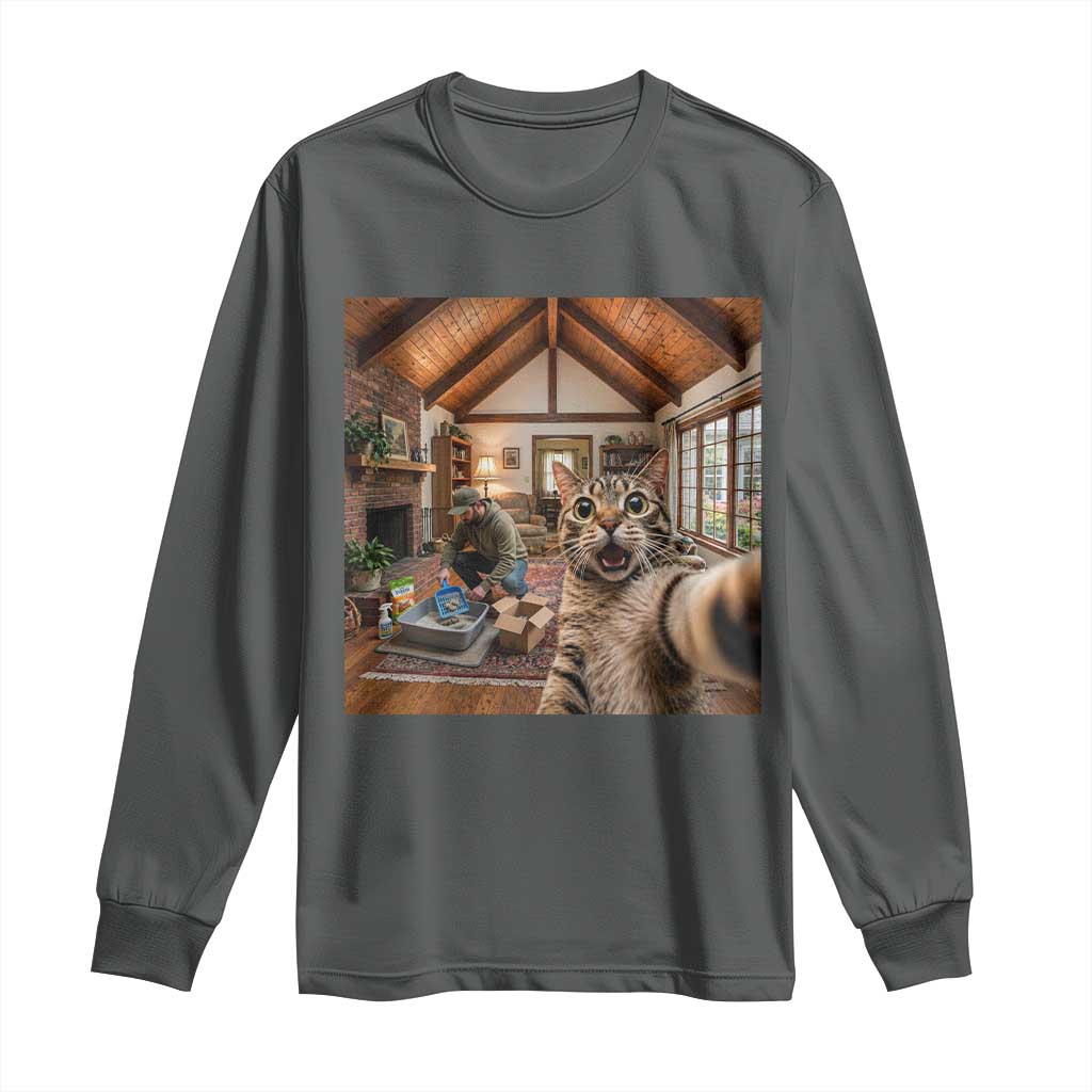 Cat Selfie with Man Funny Cat Dad Long Sleeve Shirt