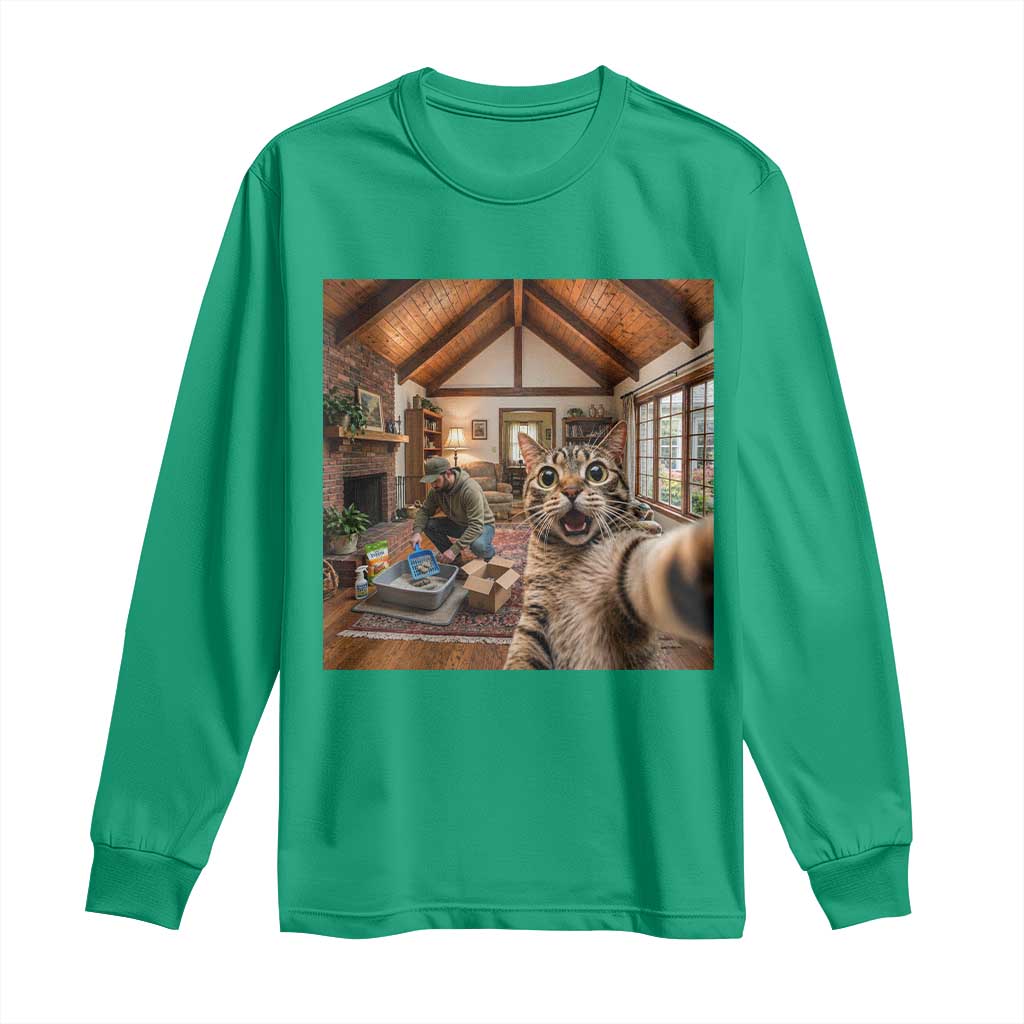 Cat Selfie with Man Funny Cat Dad Long Sleeve Shirt