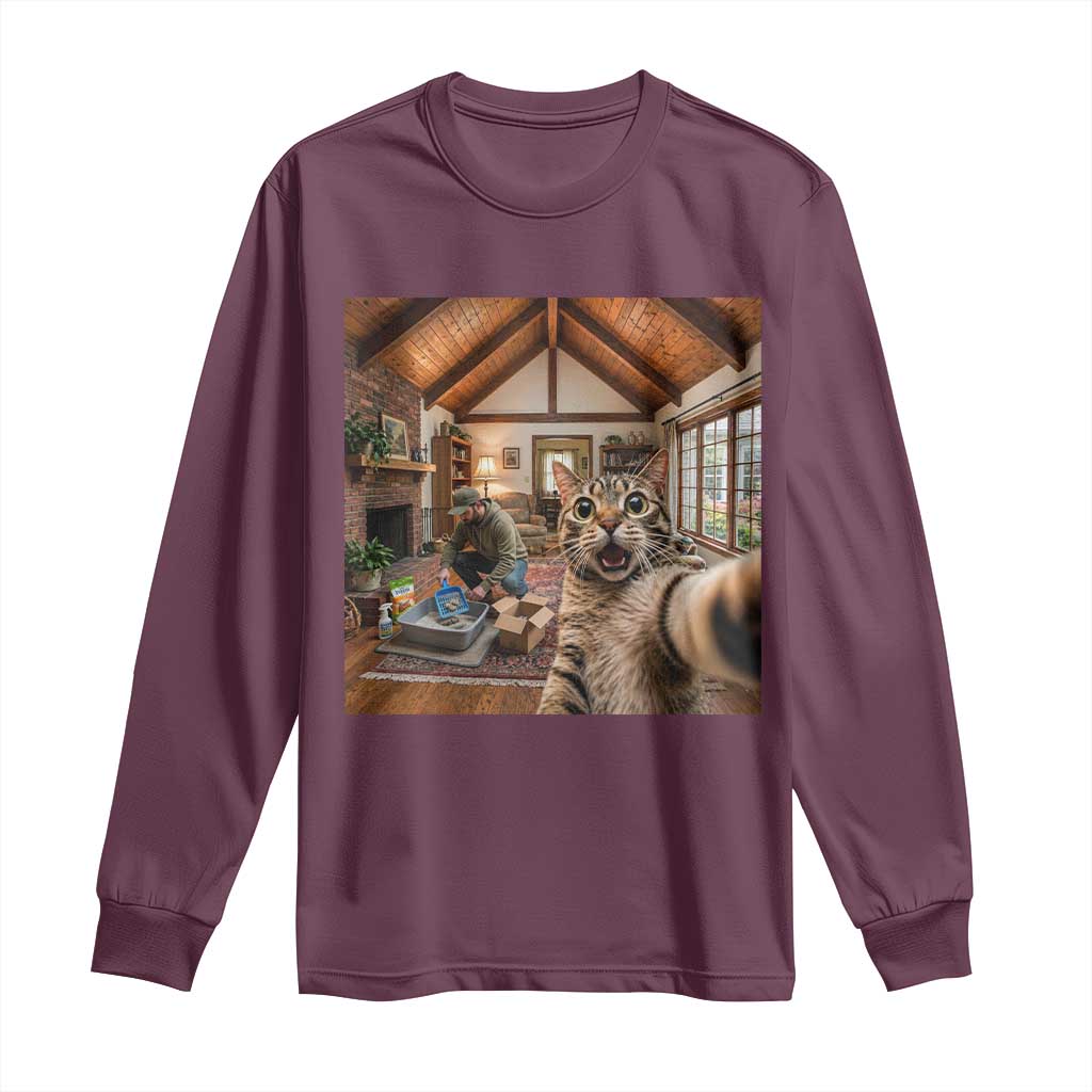 Cat Selfie with Man Funny Cat Dad Long Sleeve Shirt