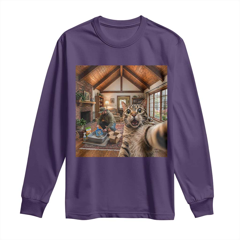 Cat Selfie with Man Funny Cat Dad Long Sleeve Shirt