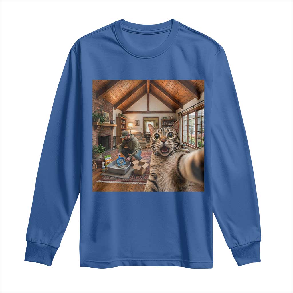 Cat Selfie with Man Funny Cat Dad Long Sleeve Shirt