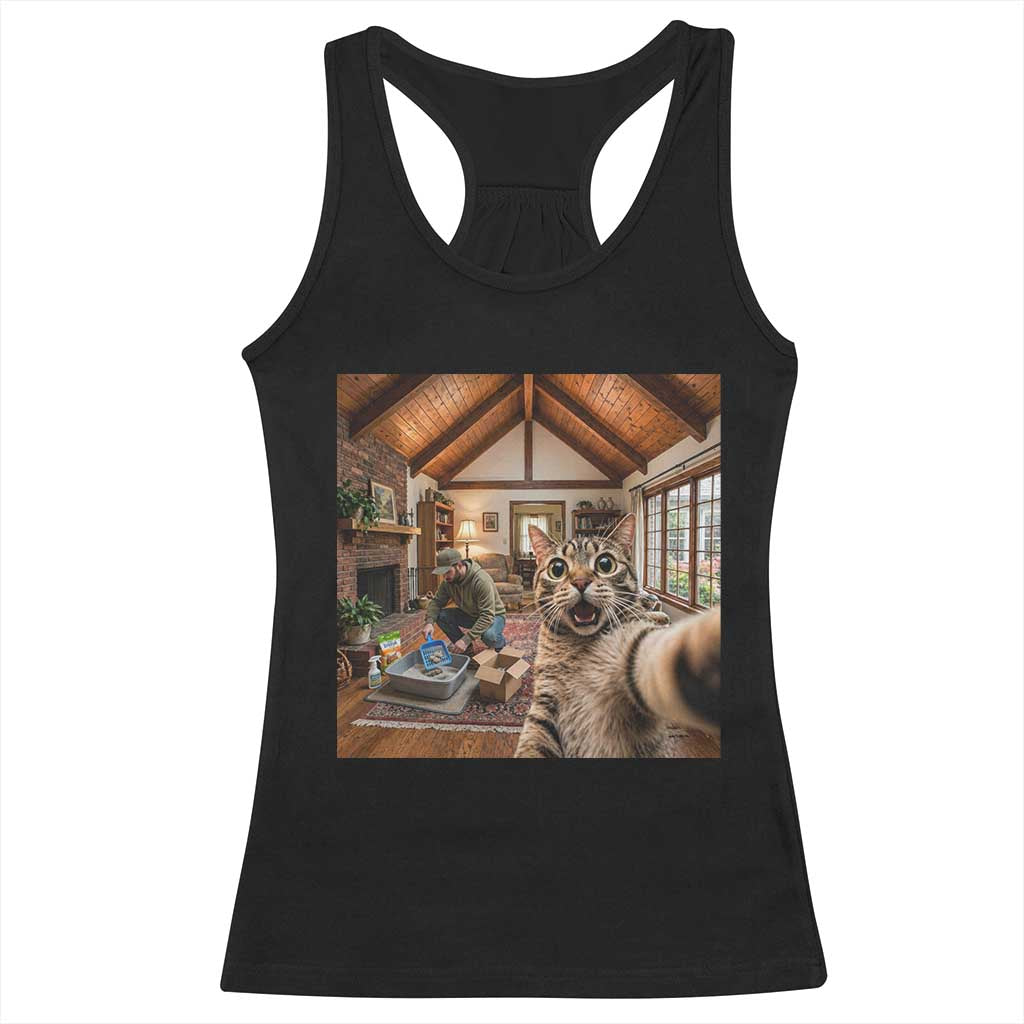 Cat Selfie with Man Funny Cat Dad Racerback Tank Top