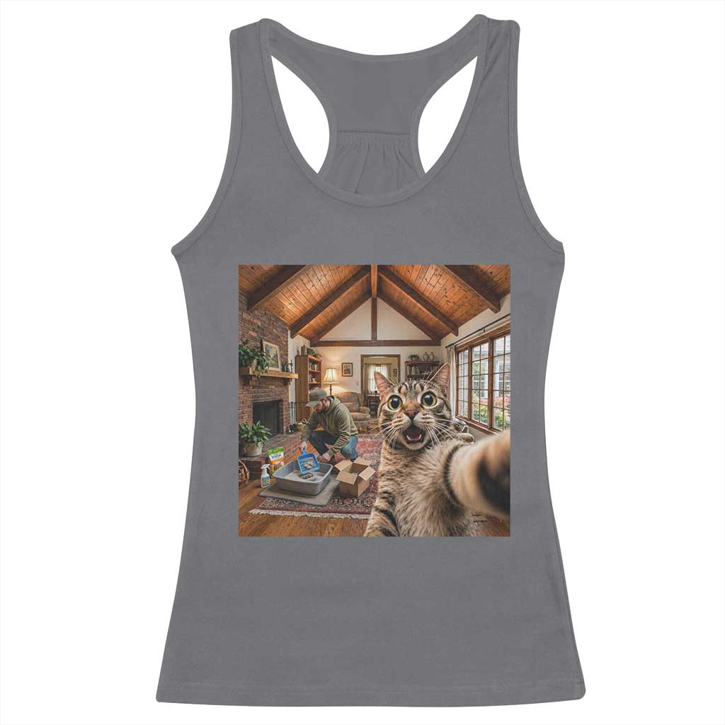 Cat Selfie with Man Funny Cat Dad Racerback Tank Top