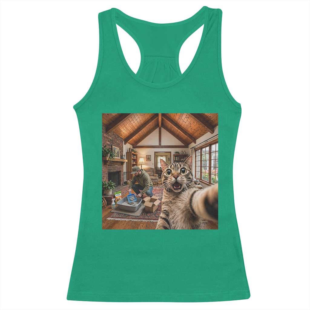 Cat Selfie with Man Funny Cat Dad Racerback Tank Top