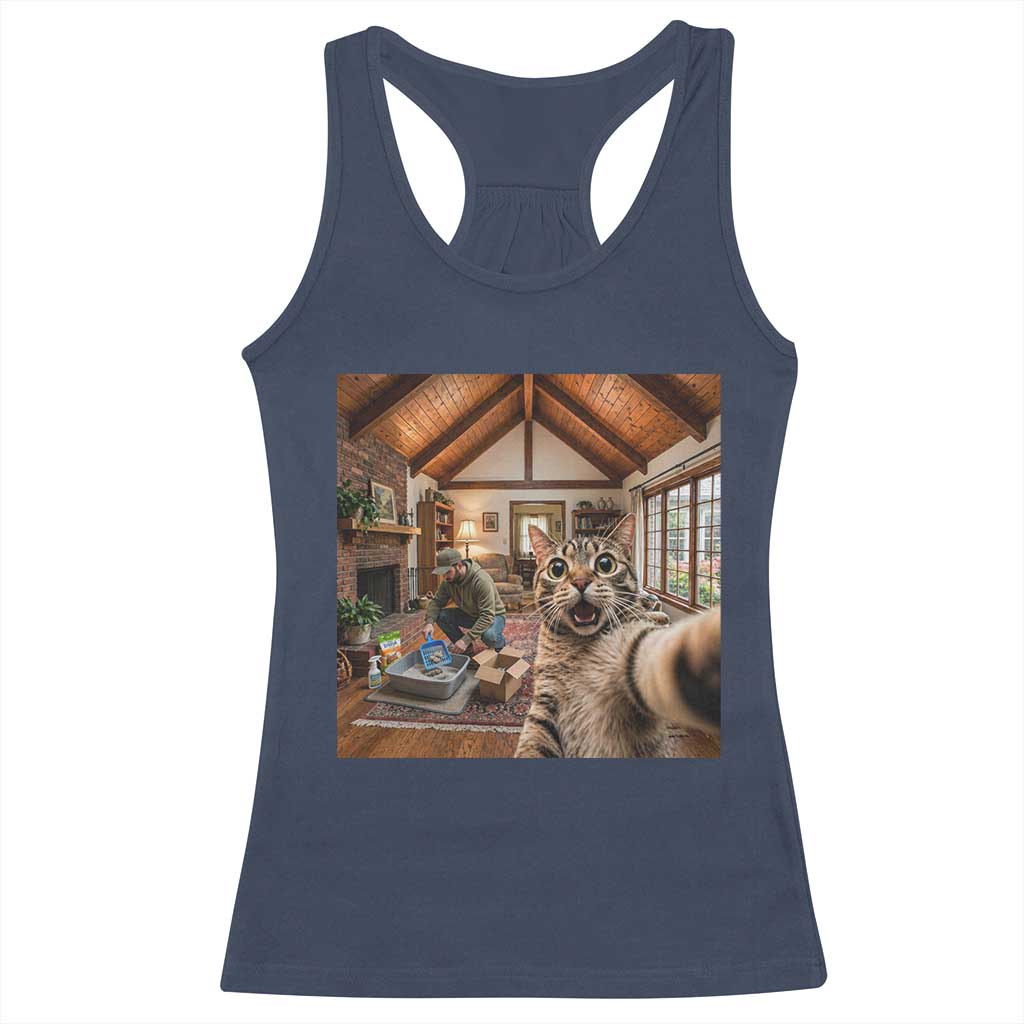 Cat Selfie with Man Funny Cat Dad Racerback Tank Top