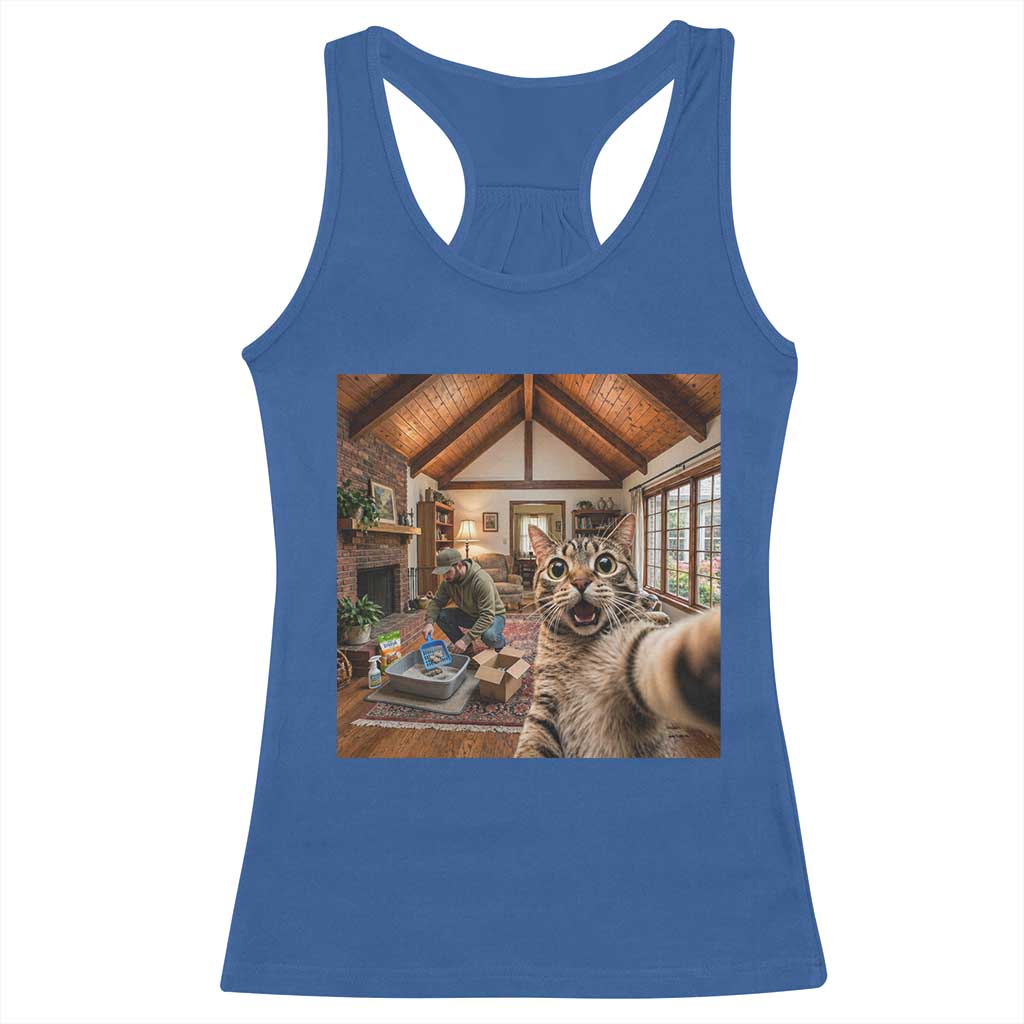 Cat Selfie with Man Funny Cat Dad Racerback Tank Top
