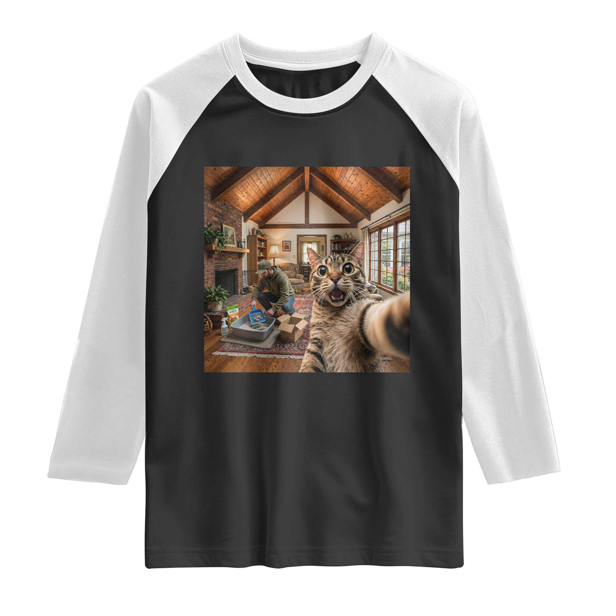 Cat Selfie with Man Funny Cat Dad Raglan Shirt