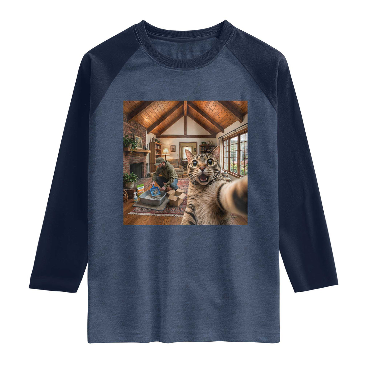 Cat Selfie with Man Funny Cat Dad Raglan Shirt