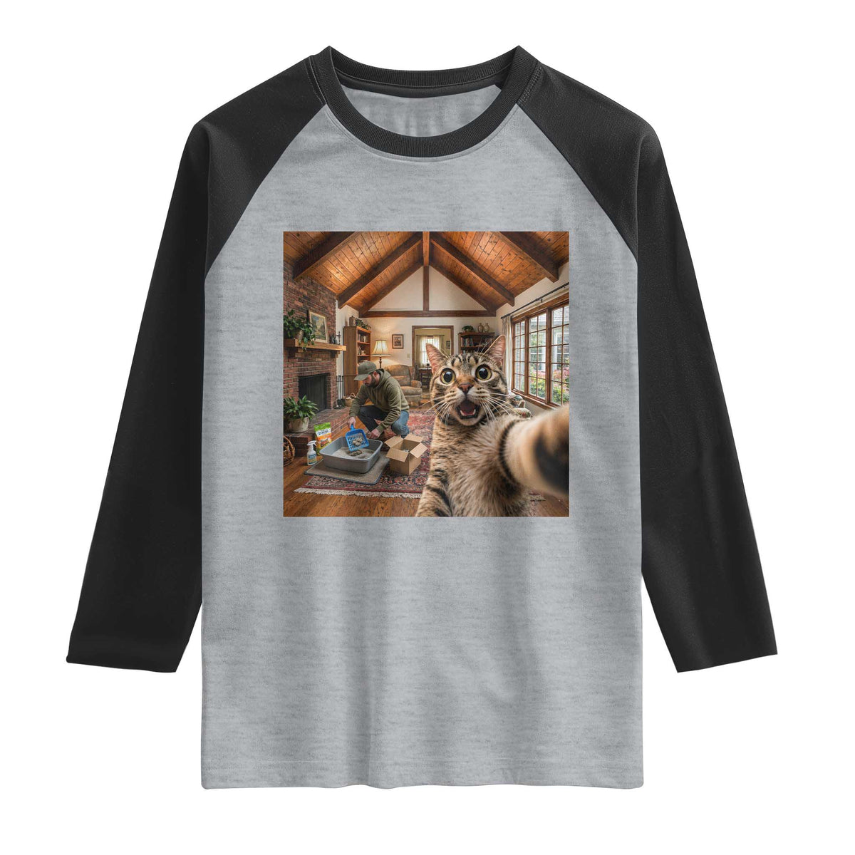 Cat Selfie with Man Funny Cat Dad Raglan Shirt